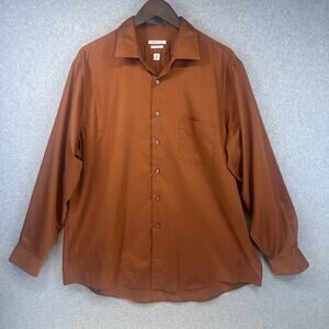 Van Heusen Shirt Mens Size 17.5 Brown Cotton Blend Long Sleeve No Iron Button Up